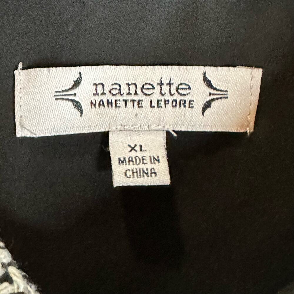 Nanette Lepore Black White Tweed Trim Corpcore Classic Long Sleeve Blouse XL - Picture 4 of 7